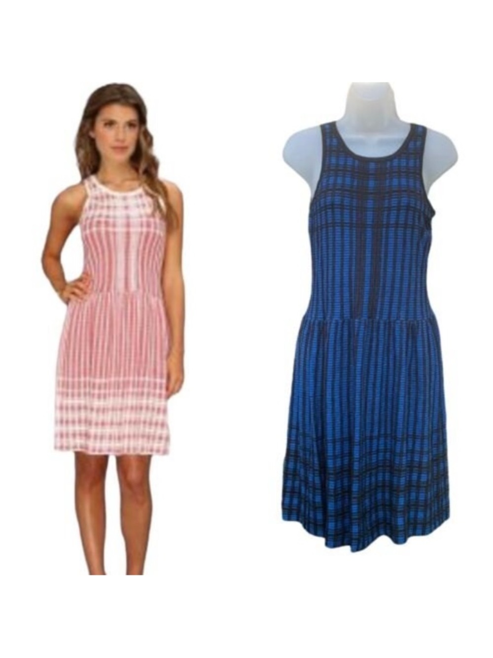MARC NEW YORK ANDREW MARC Black & Blue Cotton Silk Textured Sleeveless Dress S